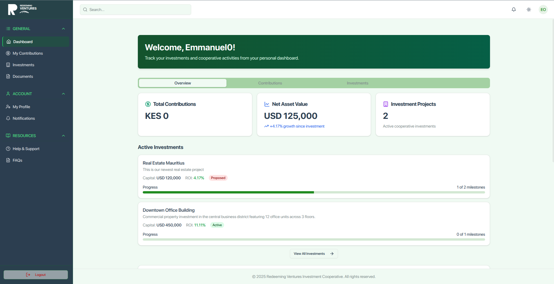 Redeeming Ventures Dashboard